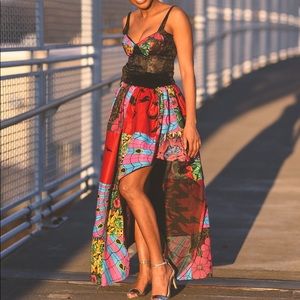 Ankara corset top and high low patch skirt Size M